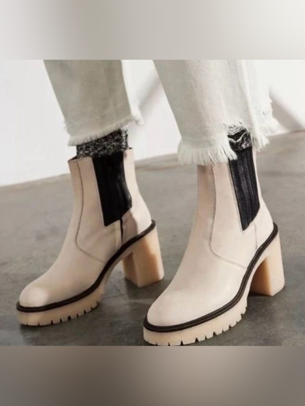Free People Cream Chelsea Lug Heel Boots